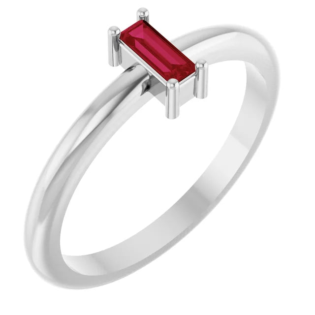 Dainty Natural Gemstone Baguette Stacking Ring