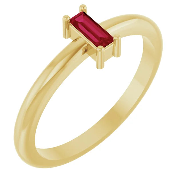 Dainty Natural Gemstone Baguette Stacking Ring