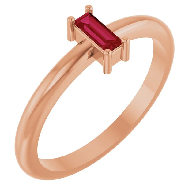 Dainty Natural Gemstone Baguette Stacking Ring