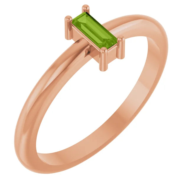Dainty Natural Gemstone Baguette Stacking Ring