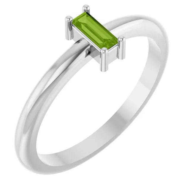 Dainty Natural Gemstone Baguette Stacking Ring