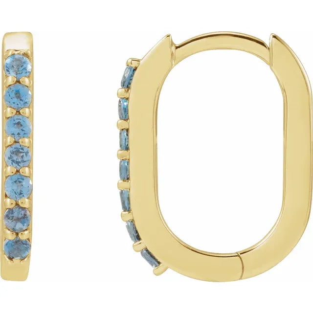 Natural Gemstone Oval-Shaped Hoop Earrings