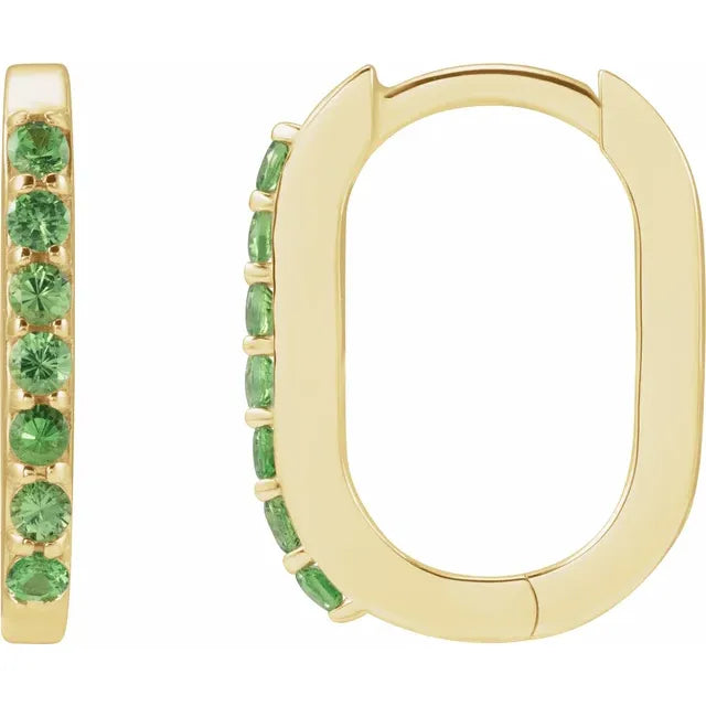 Natural Gemstone Oval-Shaped Hoop Earrings