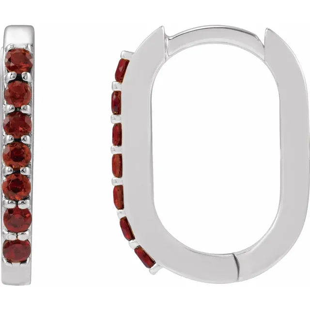 Natural Gemstone Oval-Shaped Hoop Earrings
