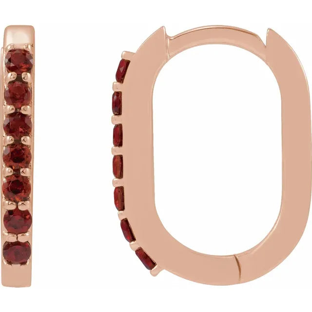 Natural Gemstone Oval-Shaped Hoop Earrings