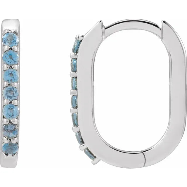 Natural Gemstone Oval-Shaped Hoop Earrings