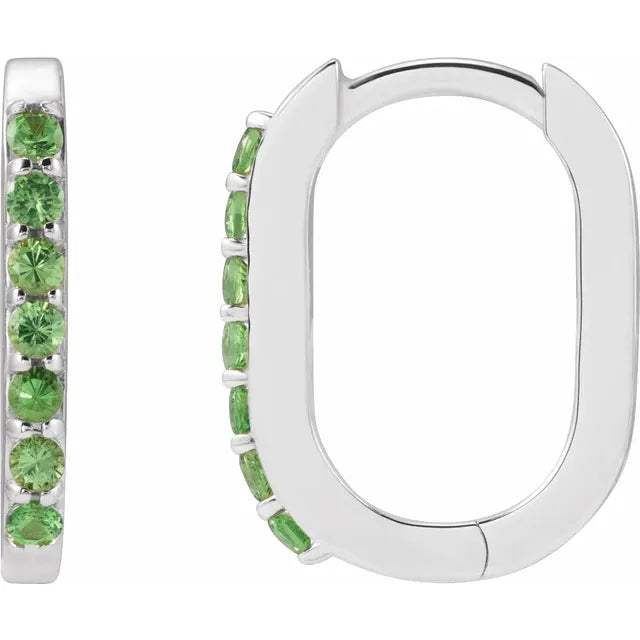 Natural Gemstone Oval-Shaped Hoop Earrings