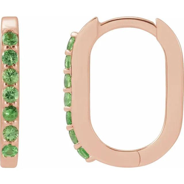 Natural Gemstone Oval-Shaped Hoop Earrings
