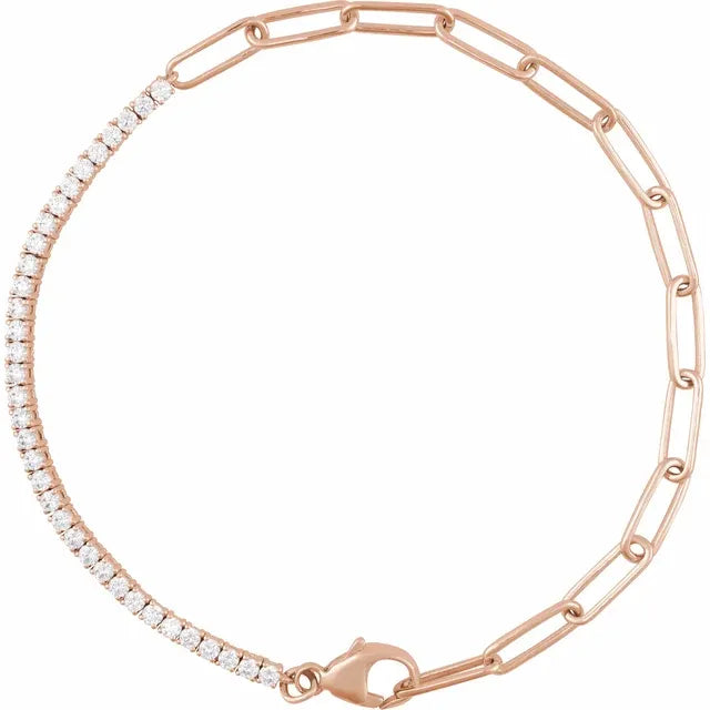 Classic Paperclip-Link and Diamond Line Bracelet