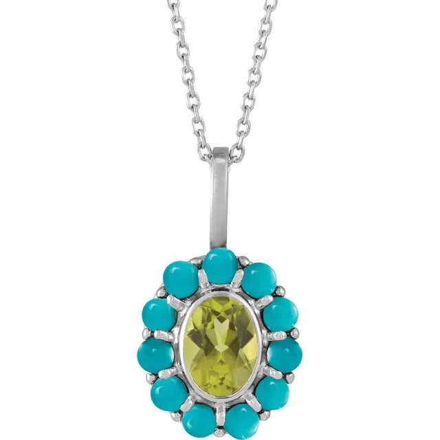 Natural Turquoise and Peridot Halo Necklace