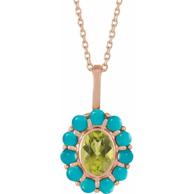 Natural Turquoise and Peridot Halo Necklace