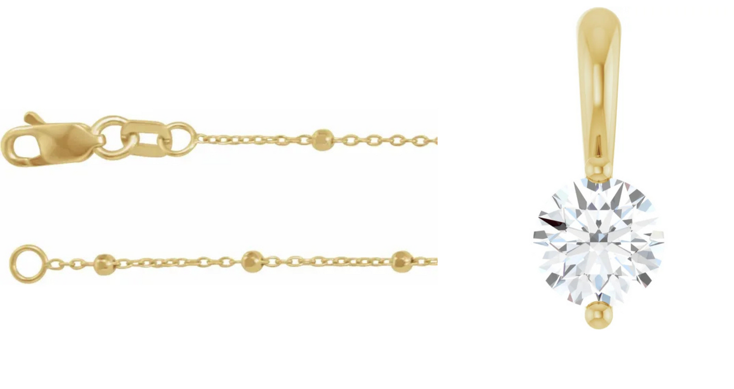 Dainty Diamond Pendant with Bead-Accented Chain